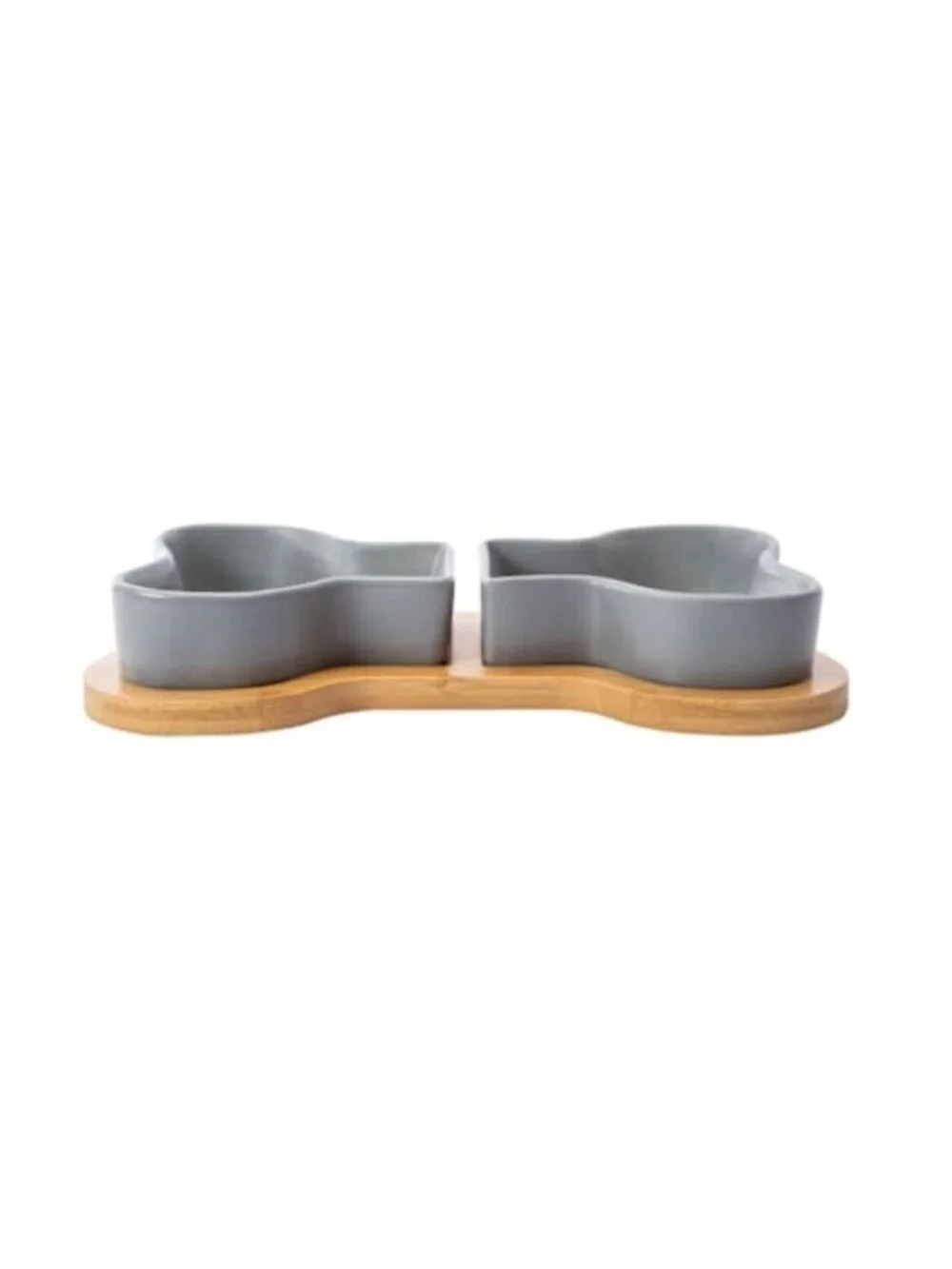 Bone Shape Bowl Set For Dogs & Cats 2 Ceramic Bowls With Bamboo Tray Suitable Fo